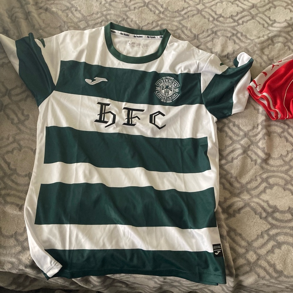 Men’s Green & White Hibernian anniversary Striped Soccer Jersey